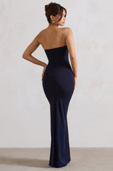 Navy Bandeau Maxi Dress With Split Hem